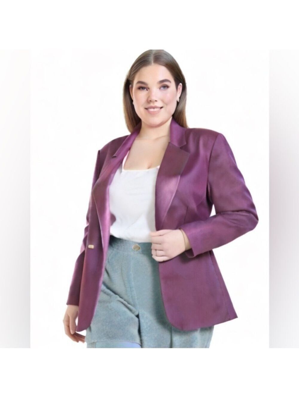 SAVANNAIII4 Vintage Wool Plum Magenta Plus Size Blazer